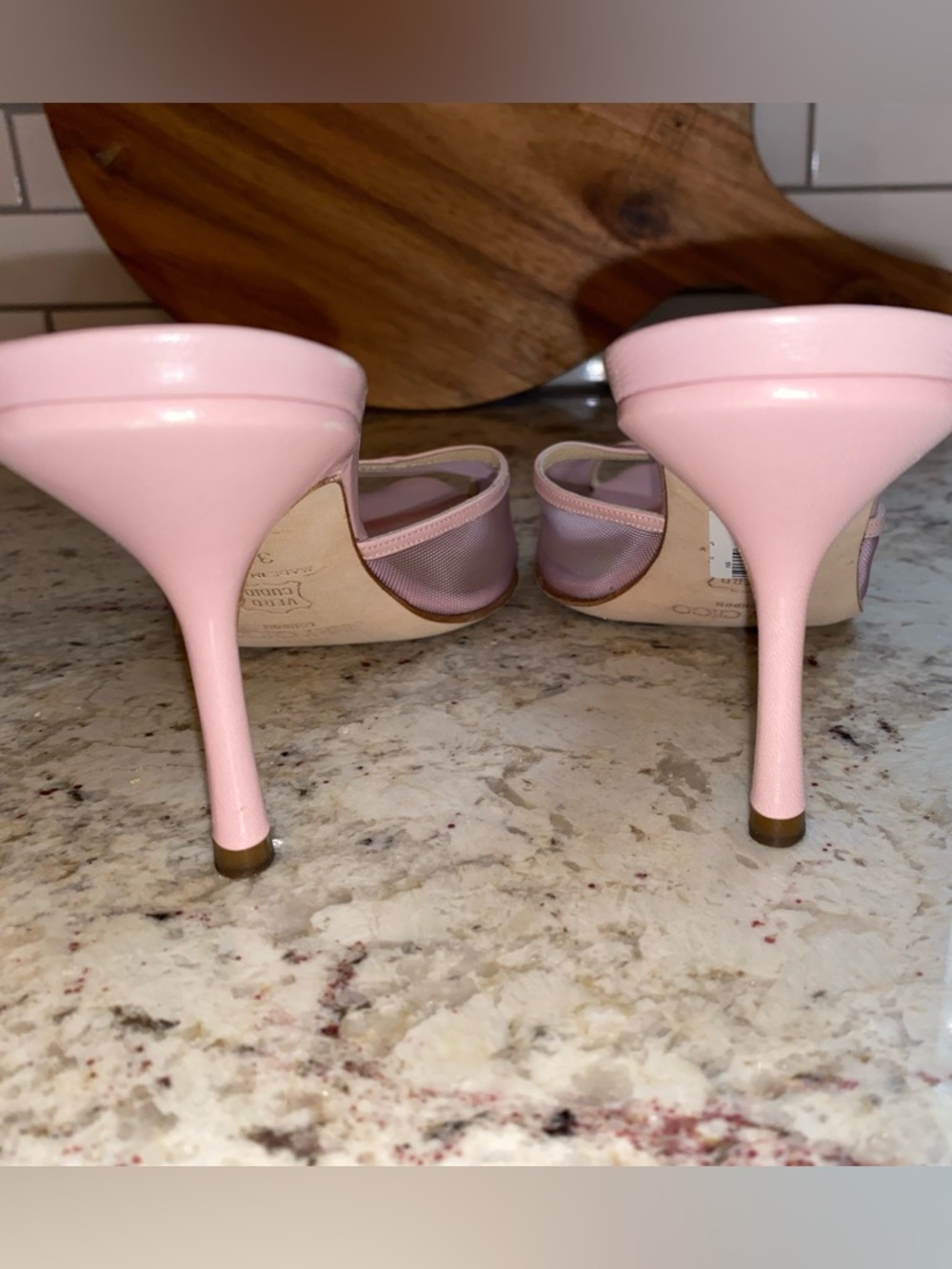 Jimmy Choo Brigitte Pink Mesh Mule Heel EU 38  US 7-7.5 Made in Italy NWOT - Picture 9 of 16